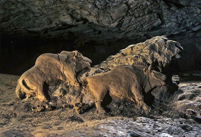 Два глиняных бизона пещеры Ле Тюк д'Одубер, Арьеж, Франция. Им 14 000 лет.