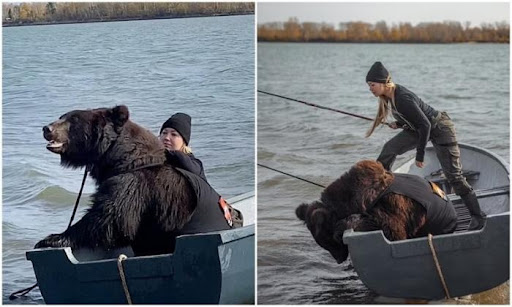 Россиянка с медведем на рыбалке восхитила иностранцев