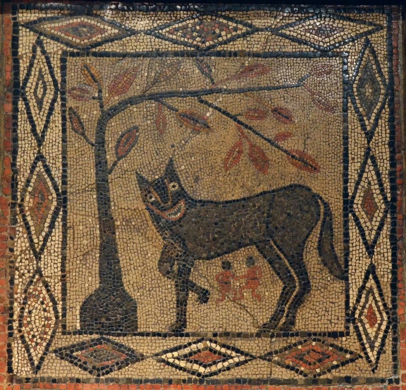 Мозаика с изображением волчицы, Ромула и Рема, из Олдборо, римская Британия, около 300-400 гг. н.э.