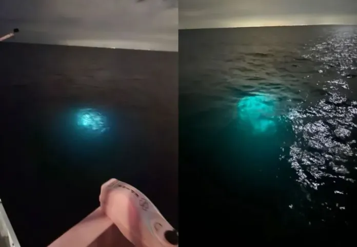 USO излучает сильный свет, снятый исследовательским судном в Мексиканском заливе