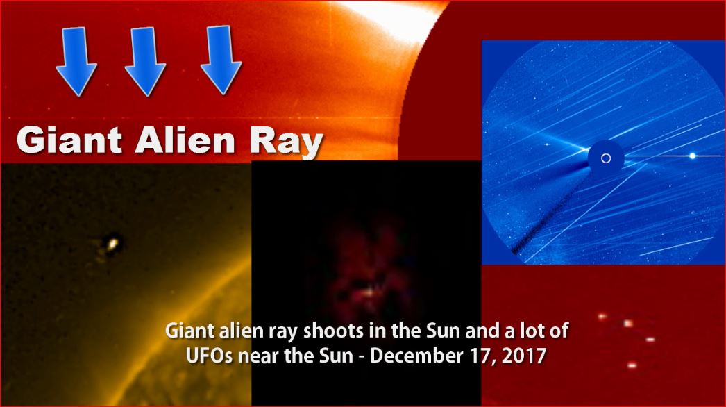 Гигантский инопланетный луч стреляет в Солнце и множество НЛО возле Солнца - 17 декабря 2017