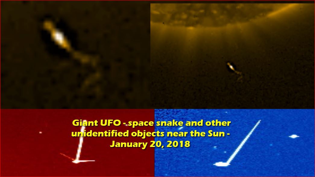 Гигантский НЛО - космическая змея и другие неопознанные объекты возле Солнца - 20 января 2018