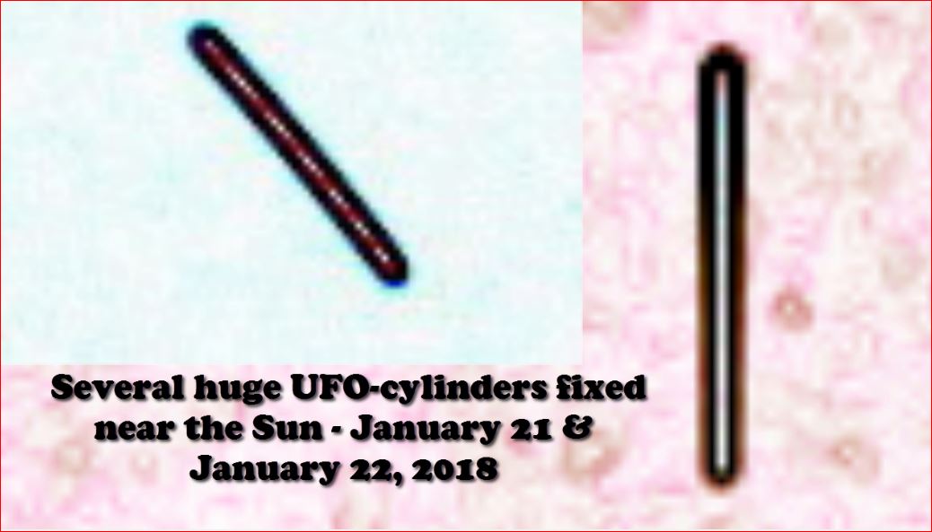 Несколько огромных НЛО - цилиндров зафиксировано возле Солнца - 21 & 22 января 2018