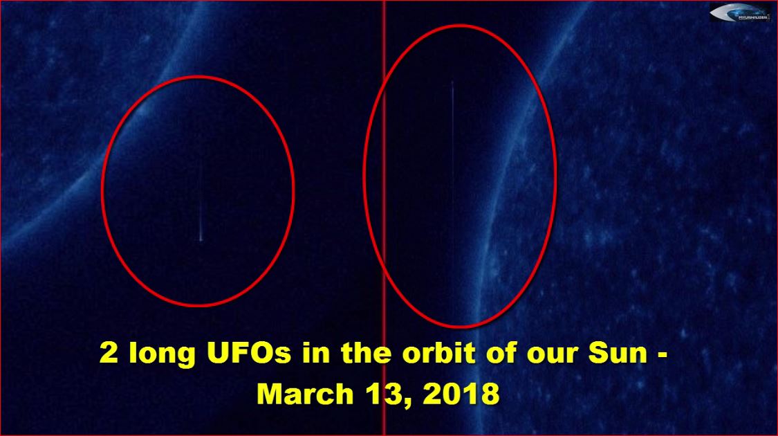 2 длинных НЛО на орбите нашего Солнца - 13 марта 2018