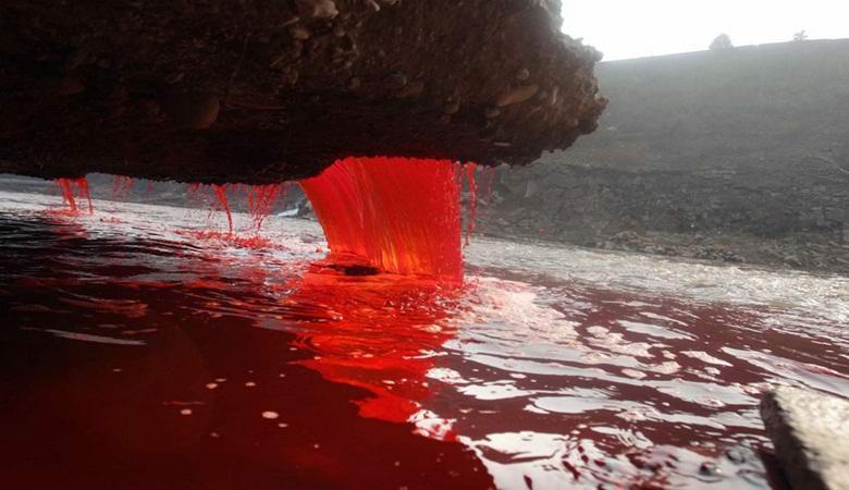 Китайский ручей окрасился в яркий кроваво-красный цвет