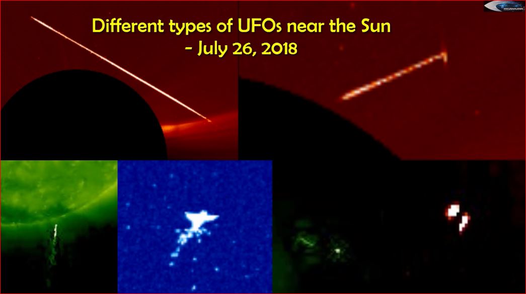 Различные типы НЛО возле Солнца - 26 июля 2018