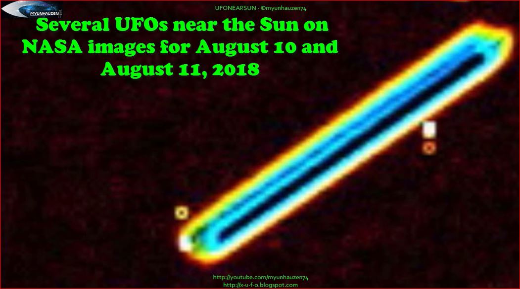 Несколько НЛО возле Солнца на снимках НАСА за 10 августа и 11 августа 2018