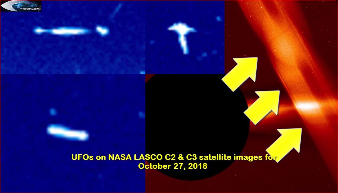 НЛО на снимках спутника NASA LASCO С2 & С3 за 27 октября 2018