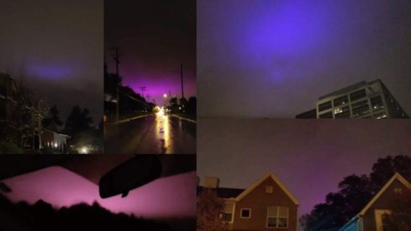 Загадочное фиолетовое свечение заметили в небе