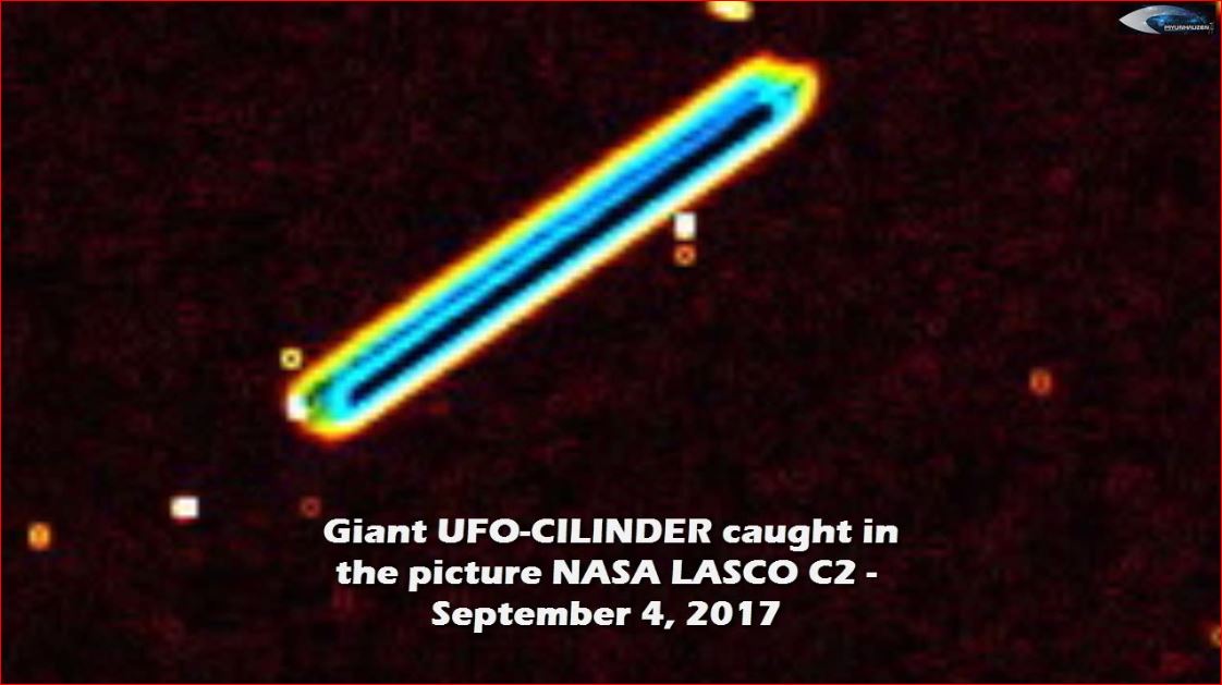 Гигантский НЛО -ЦИЛИНДР пойман на снимке NASA LASCO С2 - 4 сентября 2017