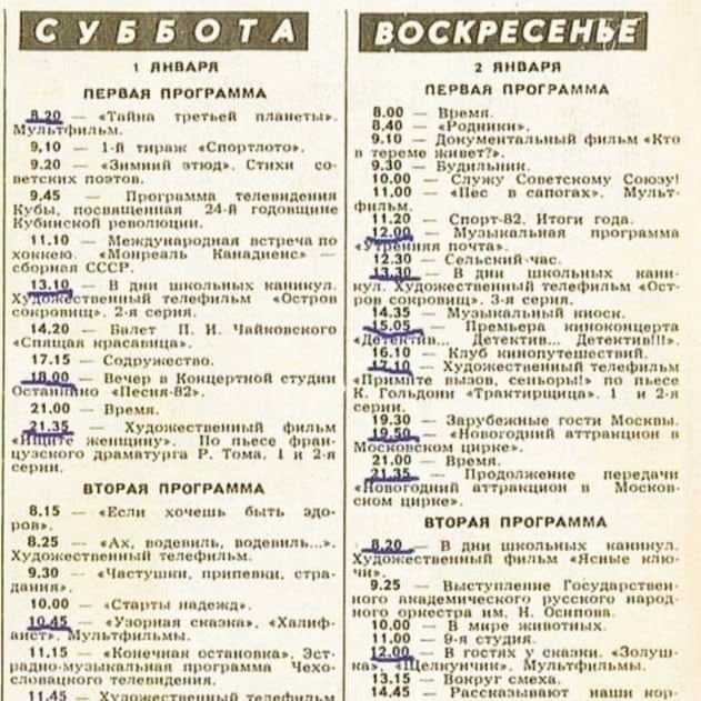 Программа передач 1 января 1983 года.