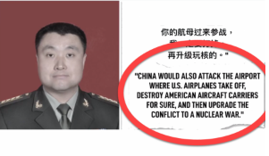Китайский полковник выступая по телевизору пообещал топить авианосцы США и развязать ядерную войну с США