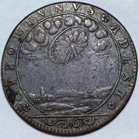 Монеты из прошлого с изображением странных существ и НЛО.