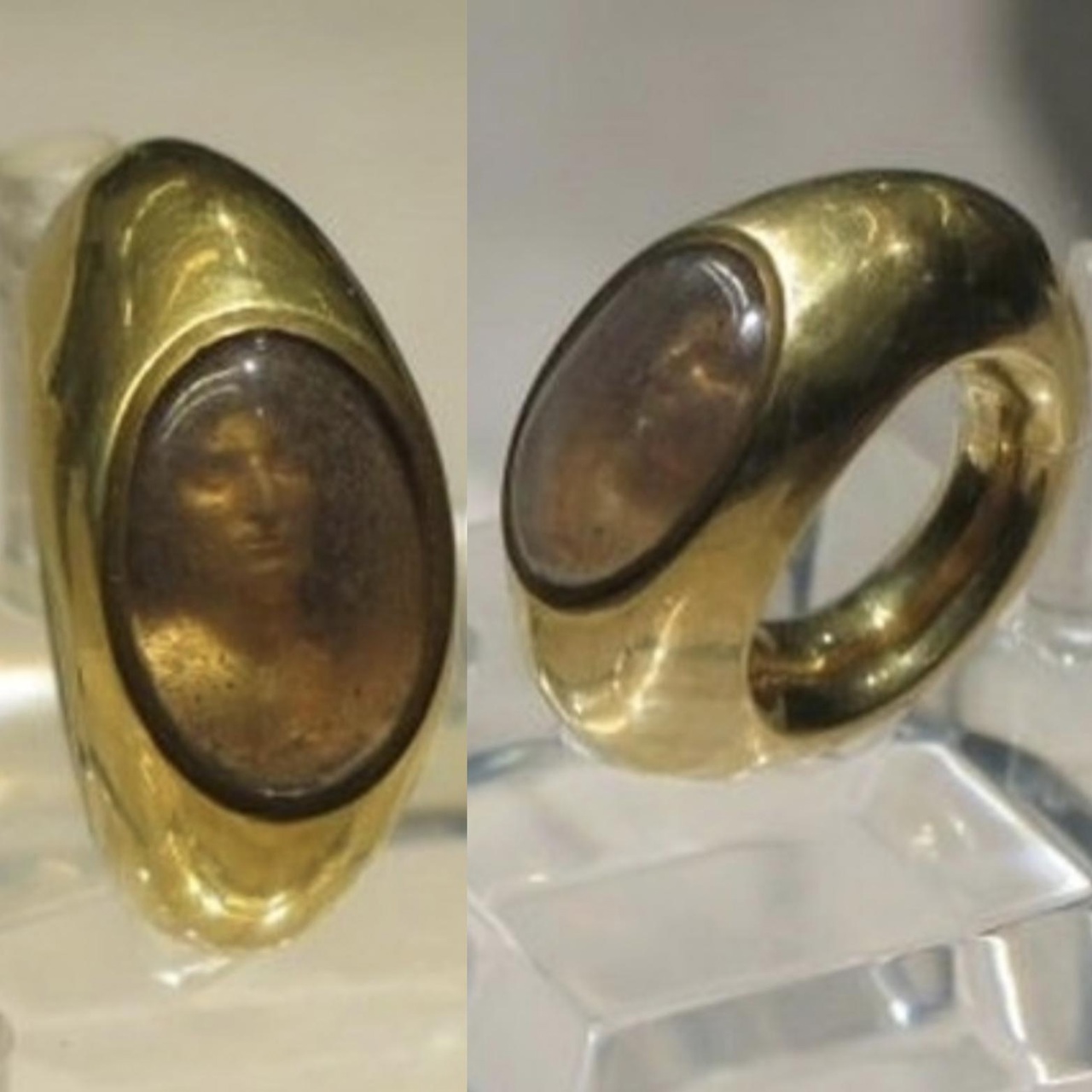 Кольцо Тита Карвилиуса Гемелло. Кварц и золото, I век нашей эры. Найдено в некрополе Гроттаферрата недалеко от Рима.