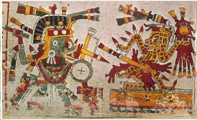 Медуза Горгона (Тифон) уничтожила планету Марс. Рисунки из ацтекских кодексов.