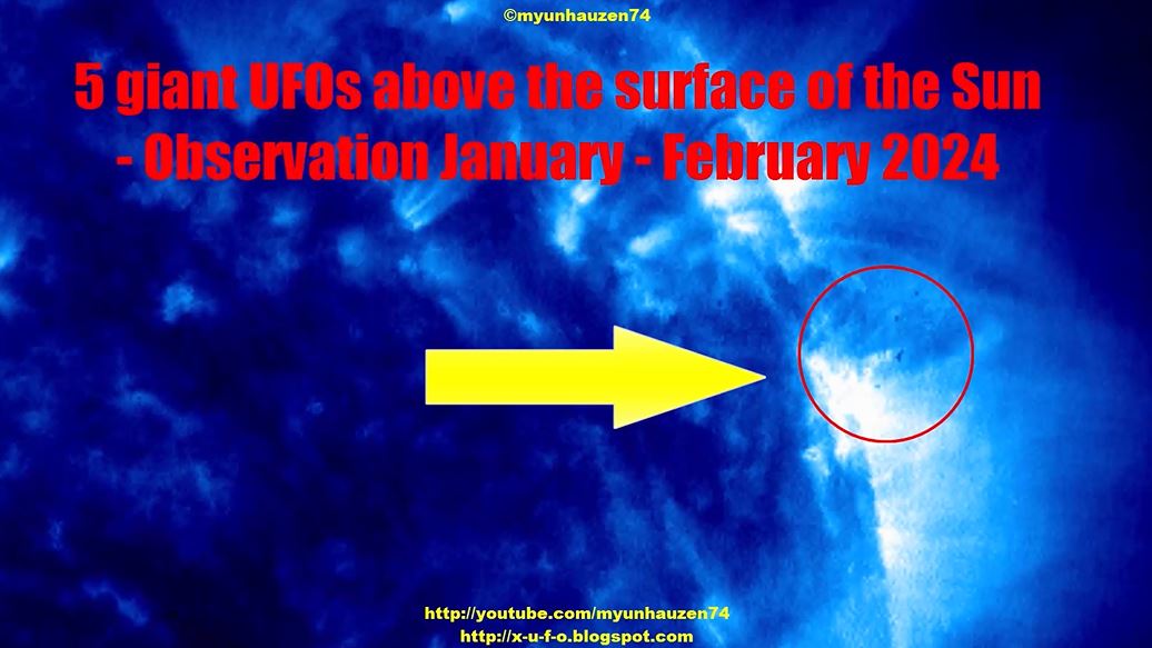 5 гигантских НЛО над поверхностью Солнца - Наблюдение январь - февраль 2024