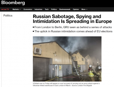 Bloomberg: "Российский саботаж, шпионаж и запугивание распространяется по Европе"