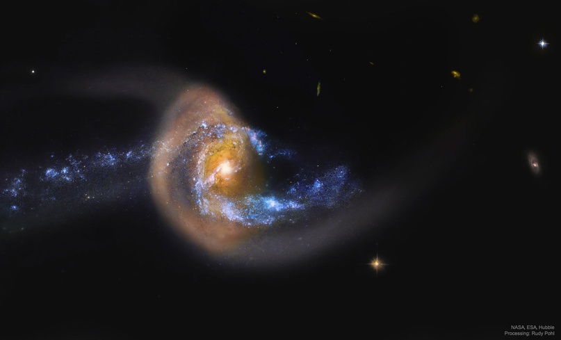 NGC 7714: вспышка звездообразования после столкновения галактик.