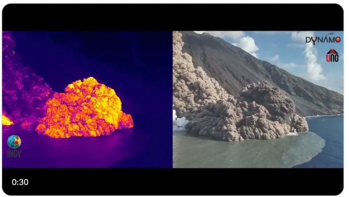 Самый высокий уровень тревоги на вулканическом острове в Италии – километровая стена пепла и потоки лавы на Стромболи (видео)