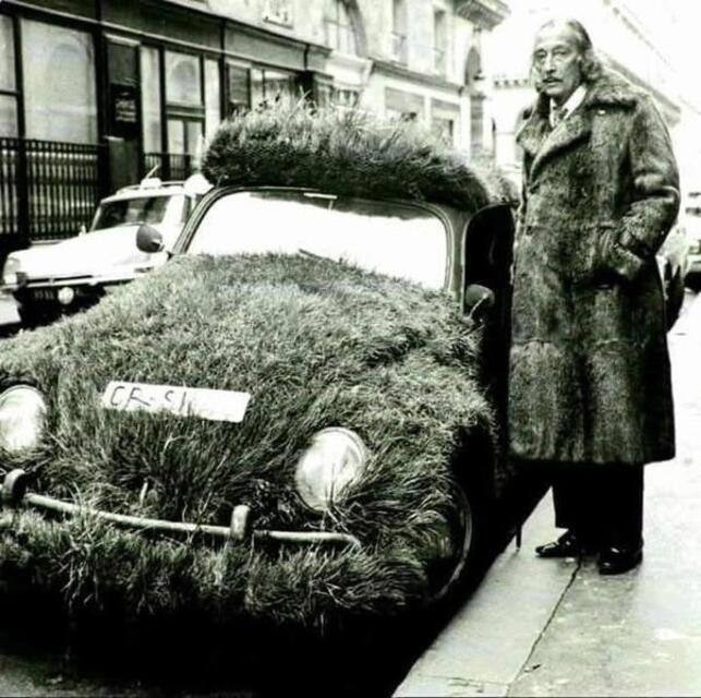 Сальвадор Дали рядом с Volkswagen с «травяным покрытием». 1970 год, Германия.