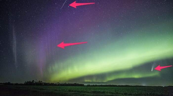 В небе Манитобы происходит нечто — комета Neowise, падающие метеоры, северное сияние и световые столбы одновременно