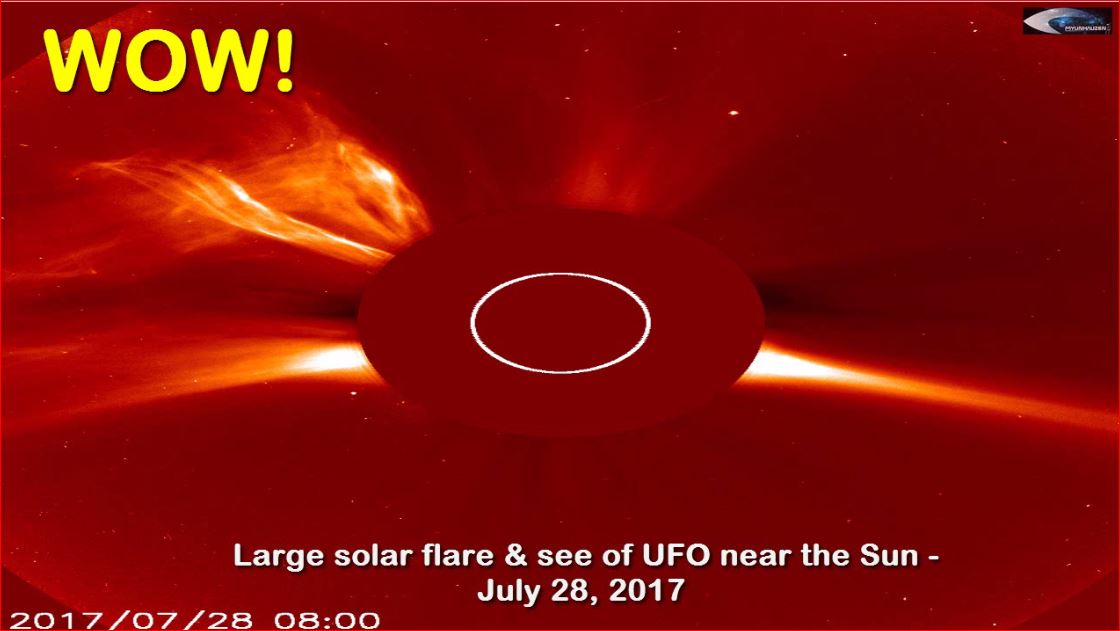 Большая вспышка на Солнце и видимость НЛО возле Солнца - 28 июля 2017