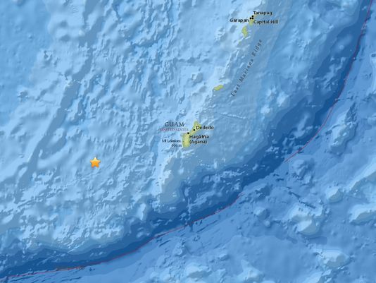 Землетрясение 6.0 вблизи военных баз США на острове Гуам.
