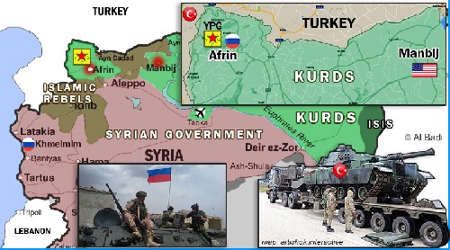 Турция начала массированные авиаудары по курдам Африн. Асад открыл дорогу для подкрепления курдам. Реакция России и США