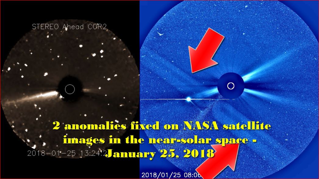 2 аномалии зафиксированы на снимках спутника NASA в околосолнечном пространстве - 25 января 2018