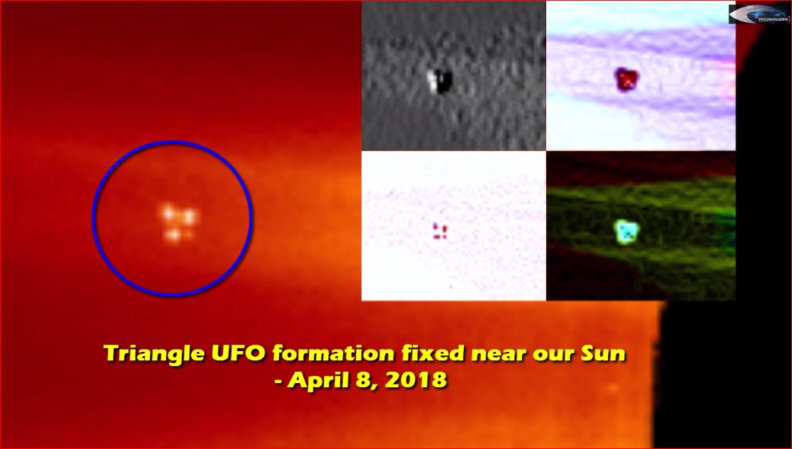 Треугольная формация НЛО зафиксирована возле нашего Солнца - 8 апреля 2018