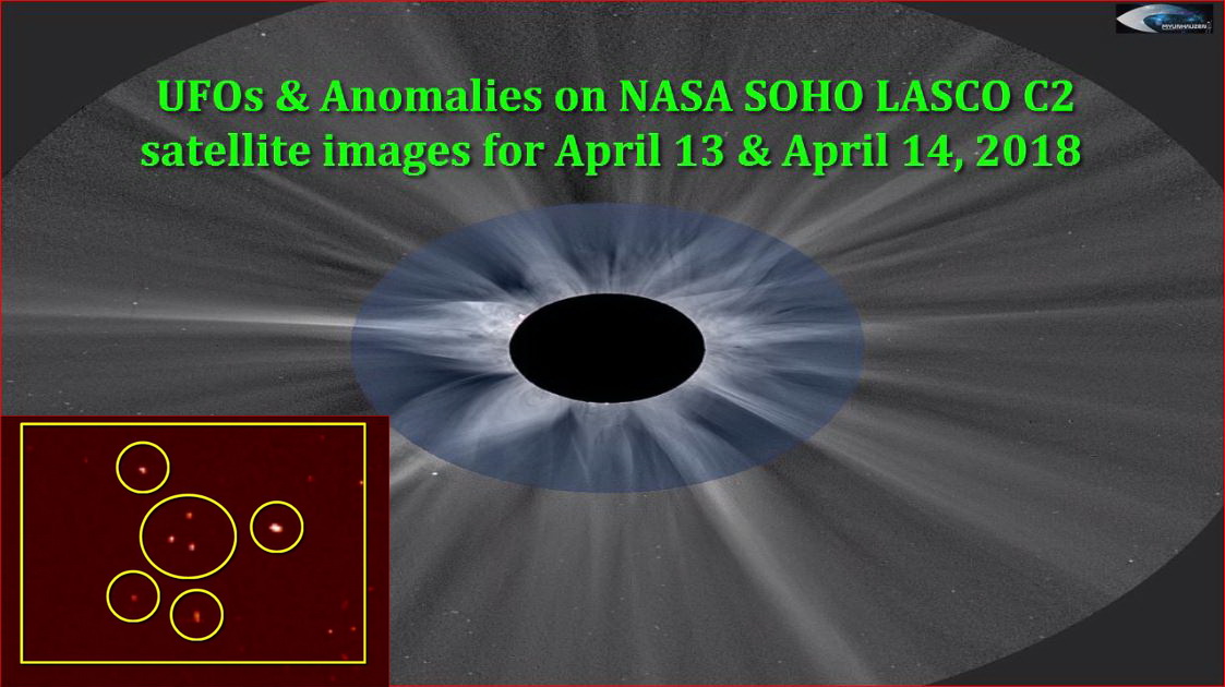 НЛО и Аномалии на снимках спутника NASA SOHO LASCO C2 за 13 и 14 апреля 2018
