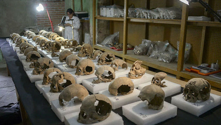 В Мехико раскопали огромное сооружение из человеческих черепов