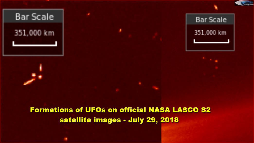 Формации НЛО на официальных снимках спутника NASA LASCO С2 - 29 июля 2018
