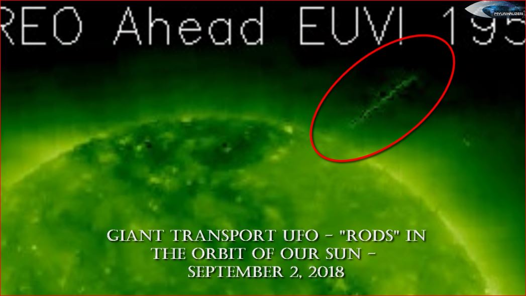 Гигантский транспортный НЛО - "Rods" на орбите нашего Солнца - 2 сентября 2018
