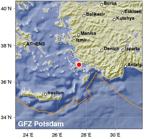 Возле курортных городов Турции и Греции произошло мощное землетрясение