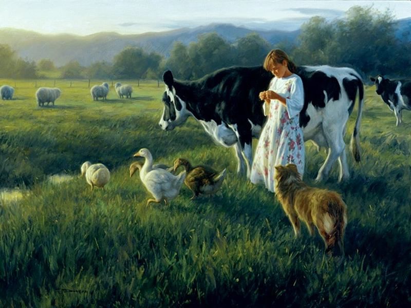 Девушка зовёт коров
