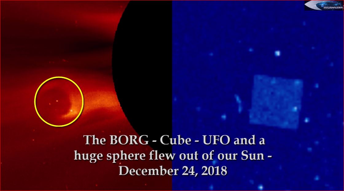 Куб - НЛО и Огромная сфера вылетела из нашего Солнца - 24 декабря 2018