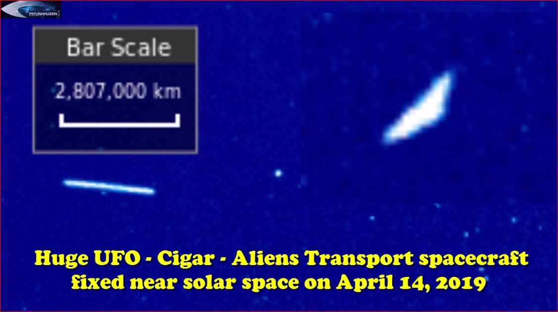 Огромный НЛО - Сигара - транспортный космический корабль зафиксирован в околосолнечном пространстве 14 апреля 2019