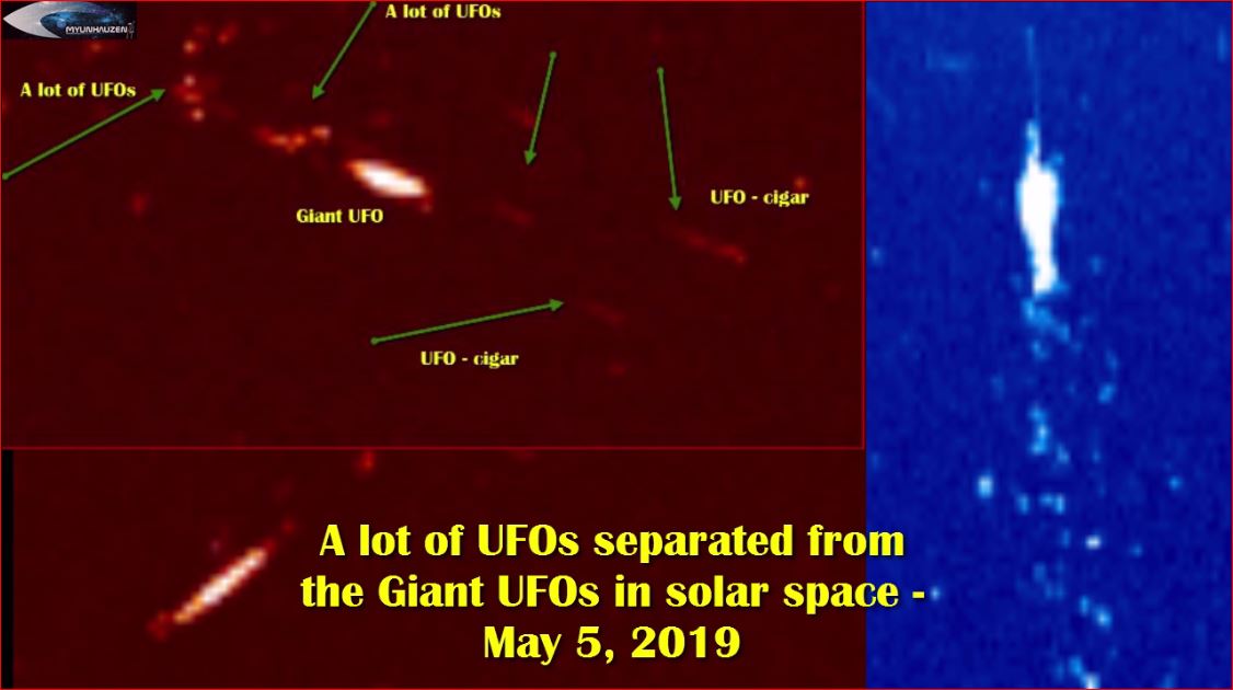 Множество НЛО отделяются от гигантских НЛО в околосолнечном пространстве - 5 мая 2019